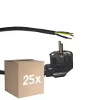 Confezione Multipack 25x Noxion Power Cavo di alimentazione Nero - Schuko Europlug + Estremità aperte - 5m - 3 pole 0,75mm2